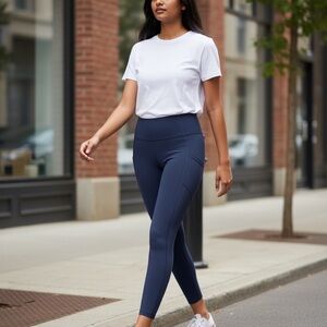 RBX Women's Blue High-Waisted Leggings SP Pockets Yoga Workout